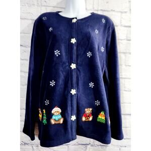 Premier International Blue Embroidered Bears & Snow Flakes Christmas Sweater M